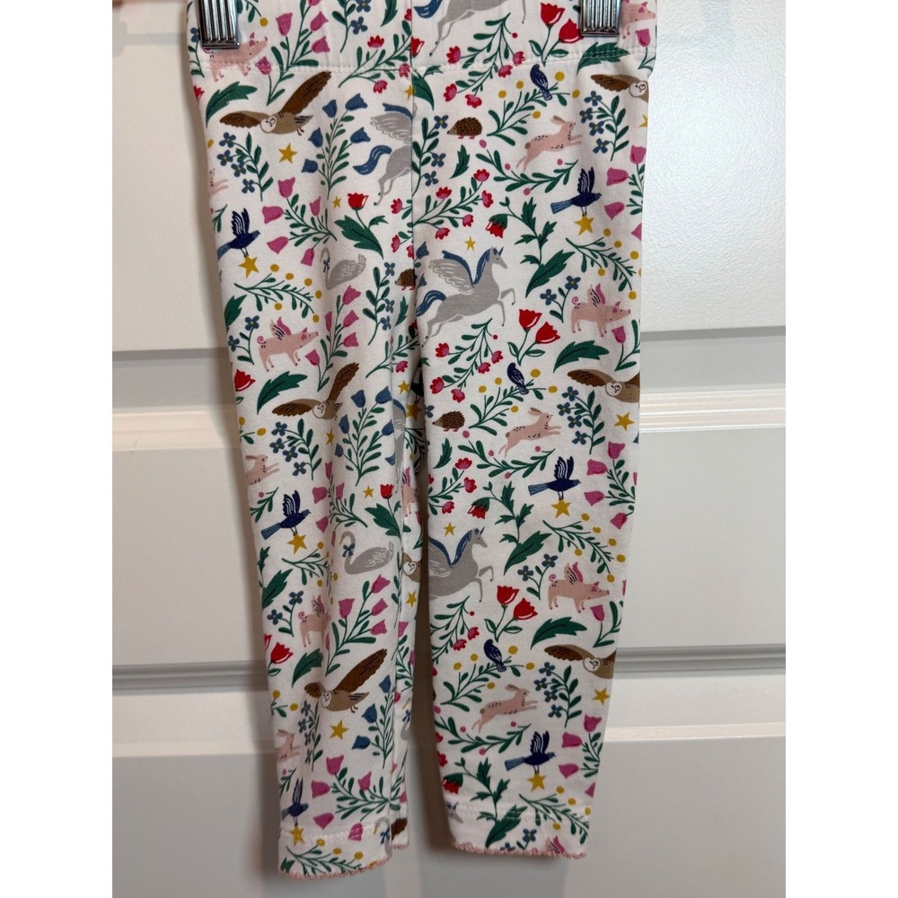 41. Baby Boden Girls Whimsical Forest Animal Print Leggings White Multi 12-18M
